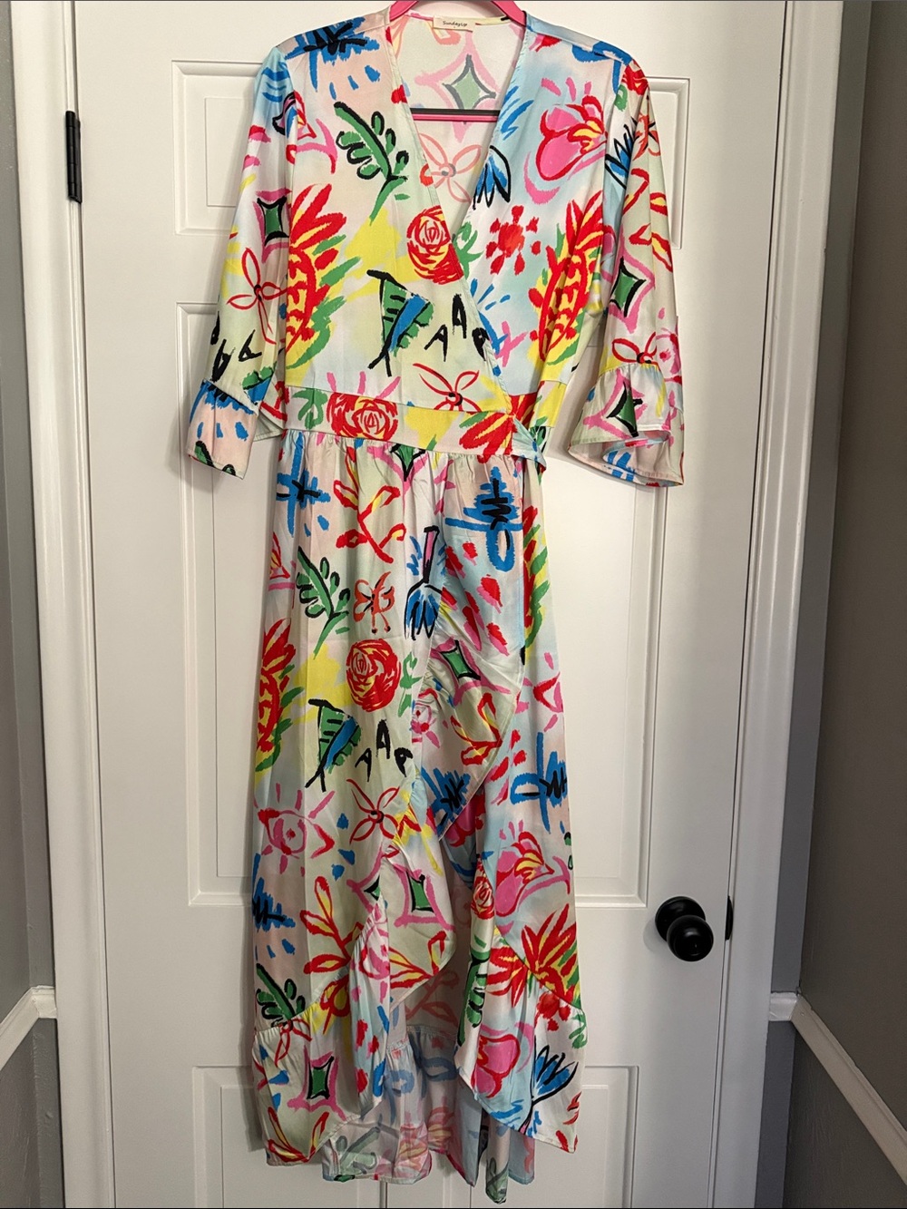Bright Floral Maxi Wrap Dress - Multicolor